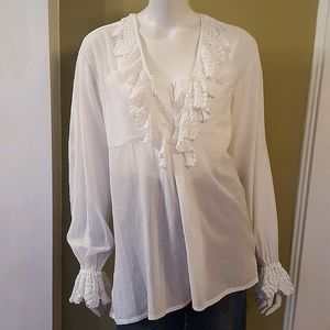 Romantic Ruffle BLOUSE Tunic White Vintage 90s S-M